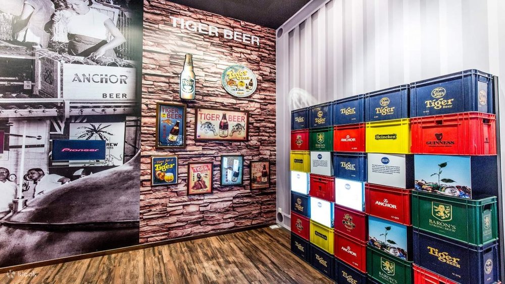 display of beers at Tiger Brewery Tour in Singapore