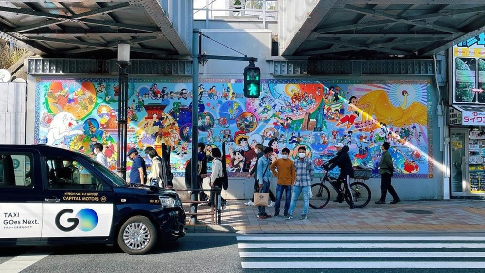 Takadanobaba Station is practically a colourful college town filled with funky wall illustrations.  Image credits: @wavecitybay on Instagram