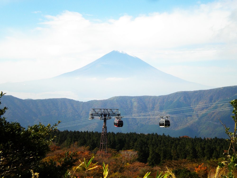 Cable cars with Mount Fuji as the backdrop