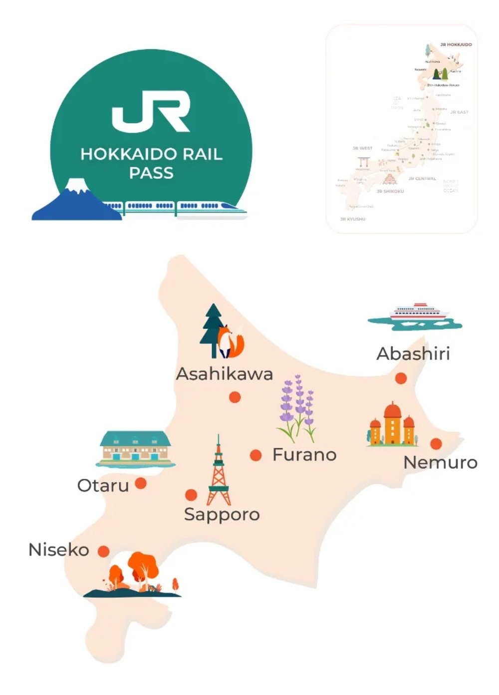 JR Hokkaido Rail Pass Cities Infographic