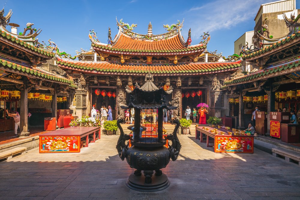 People inside a temple in Taichung