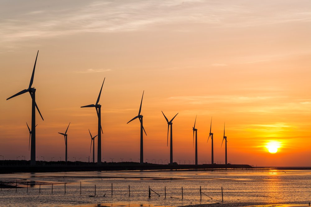 Windmills captured with the sunset