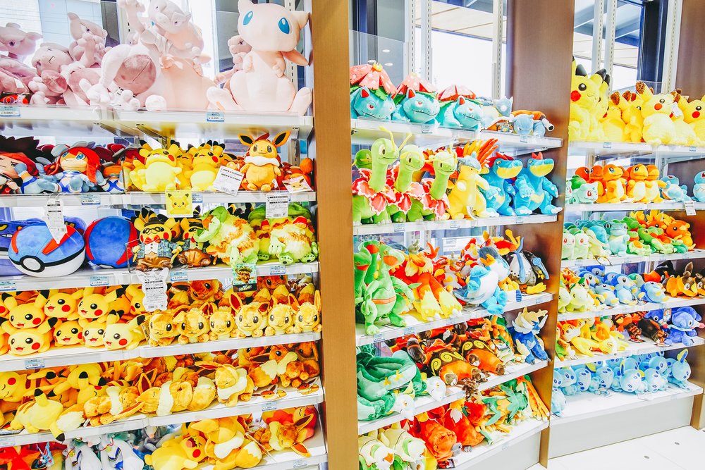 Pokémon plushies on display