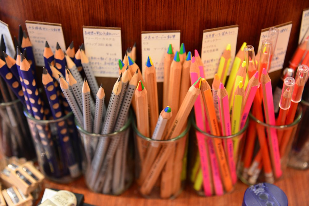 colored pencils neatly organized