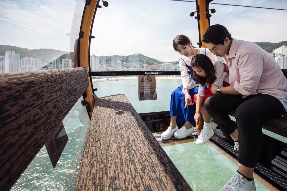 A family on a cable car