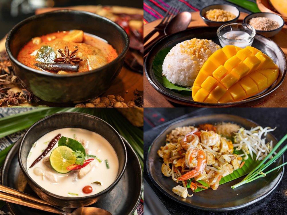 Different Thai dishes from savory to sweet