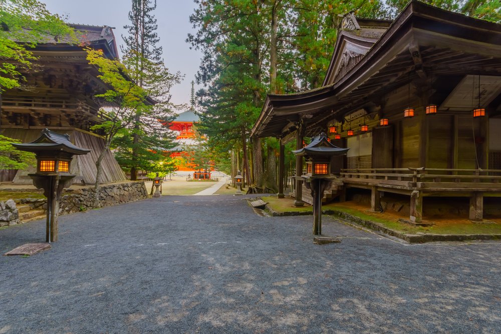 temple grounds and stone lanterns in koyasan