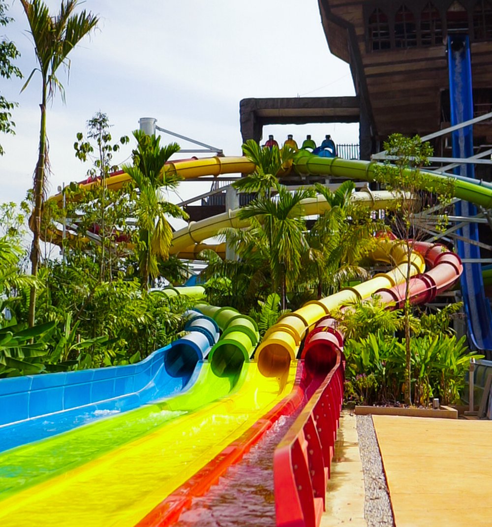 Water slides at SplashMania Gamuda Cove theme park