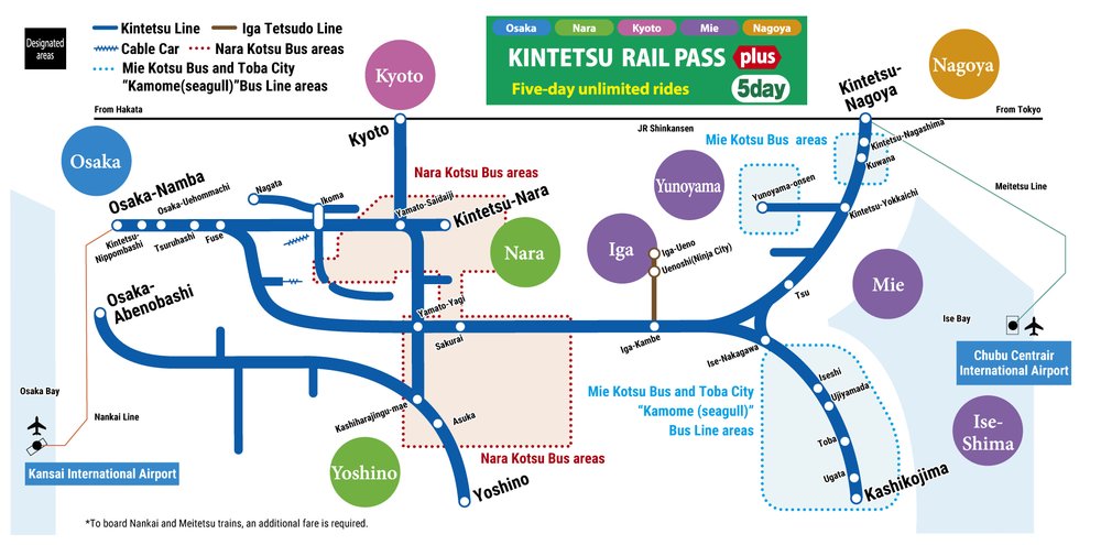 Kintetsu Rail Pass Coverage Map