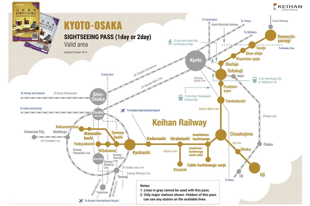 Kyoto Osaka Sightseeing Pass Map