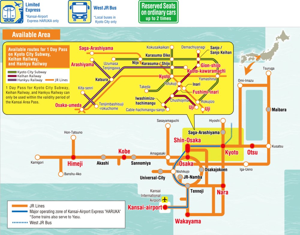 JR West Kansai Rail Pass Map