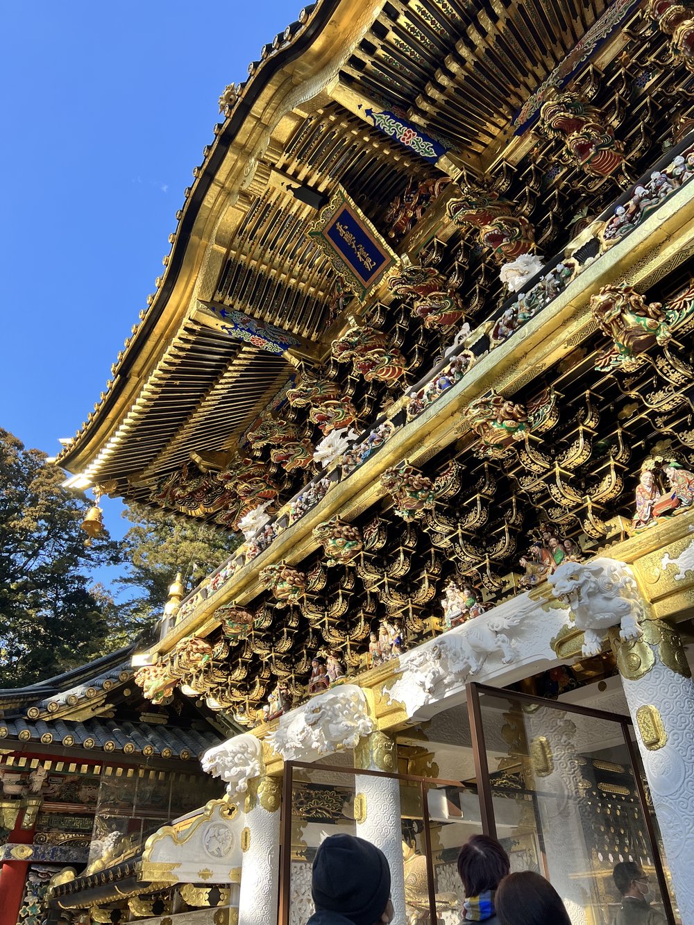 the roof of tushogu shrine with gold details