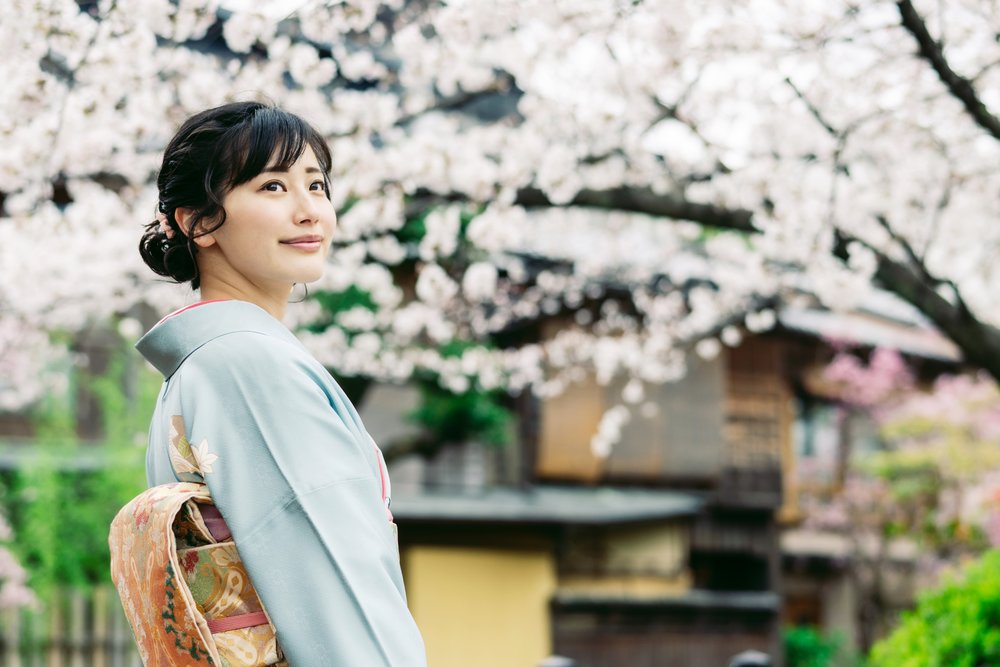 woman in kimono smiling