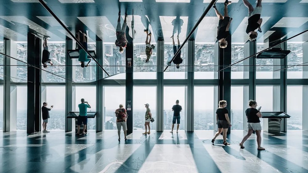 people enjoying the indoor observatory deck