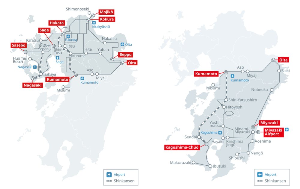 JR Kyushu Pass North & South Map