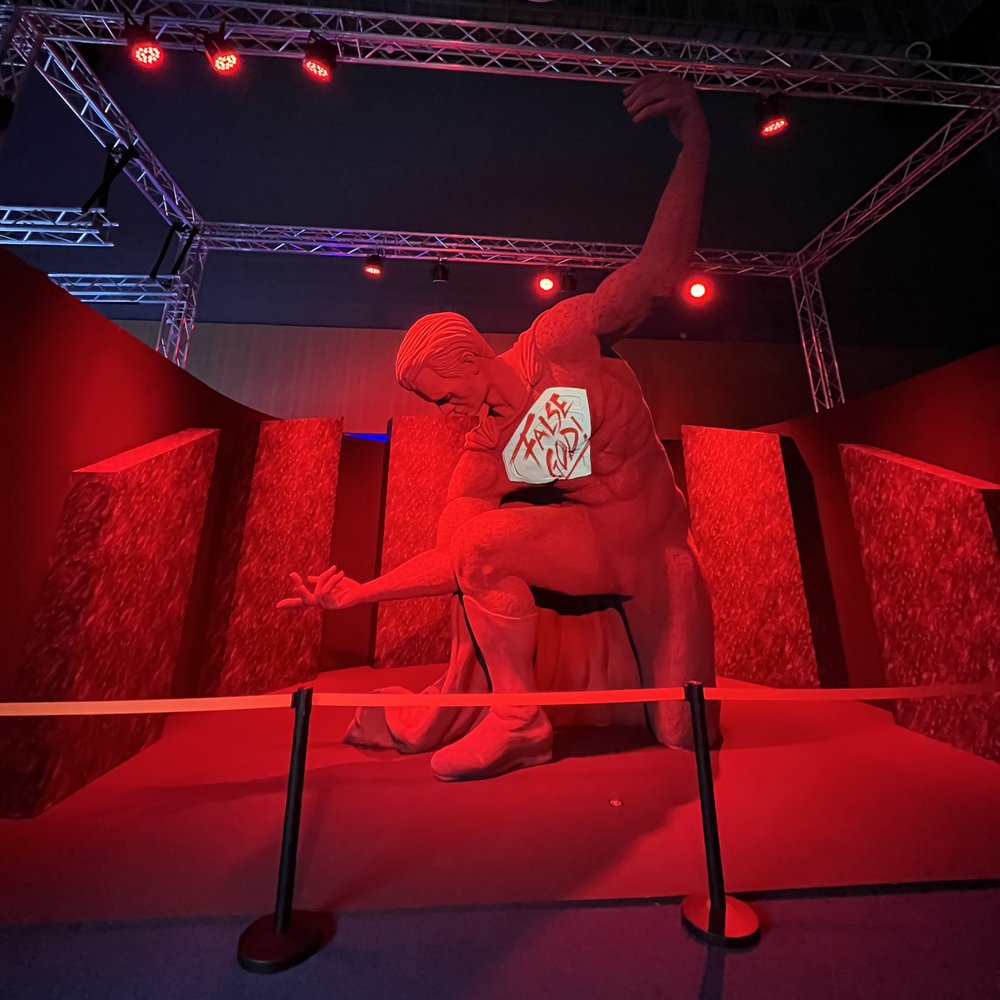 Superman giant statue at The World of DC exhibition