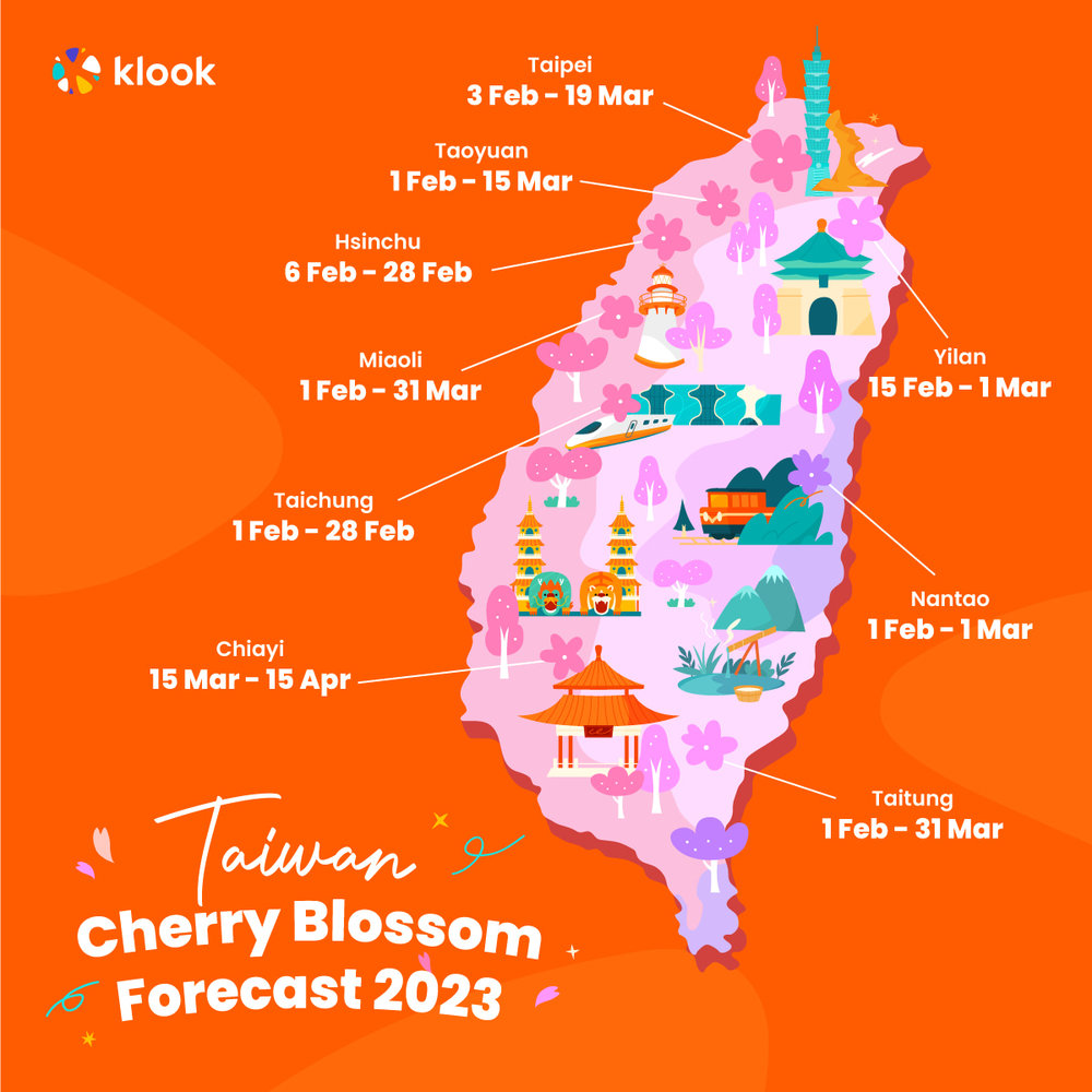 2023 cherry blossom Taiwan forecast map