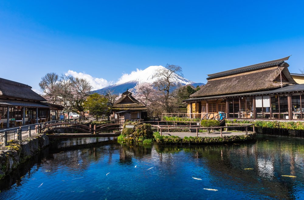 Houses in front of Mt. Fuji