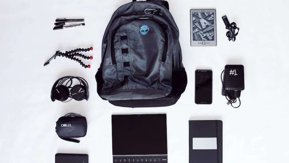 backpack flatlay