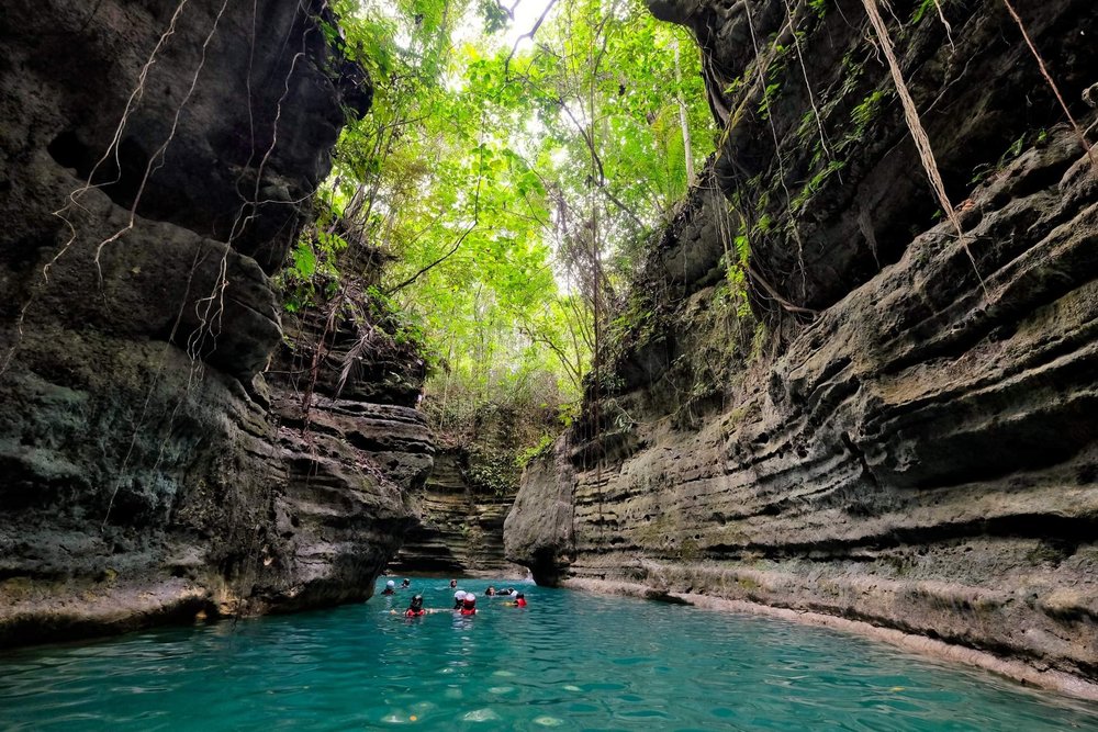 Tourist swimming in the lake