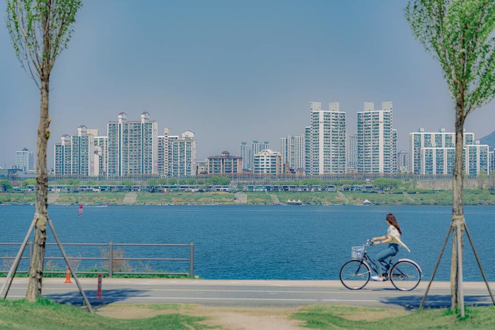 Seoul biking along river