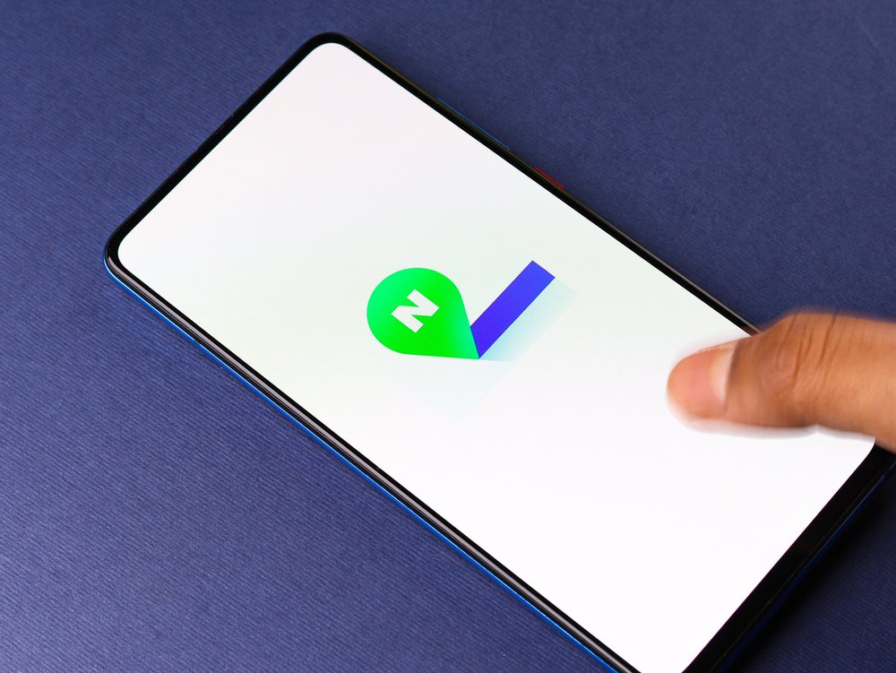 Assam, india - May 04, 2021 : Naver map logo on phone screen stock image.