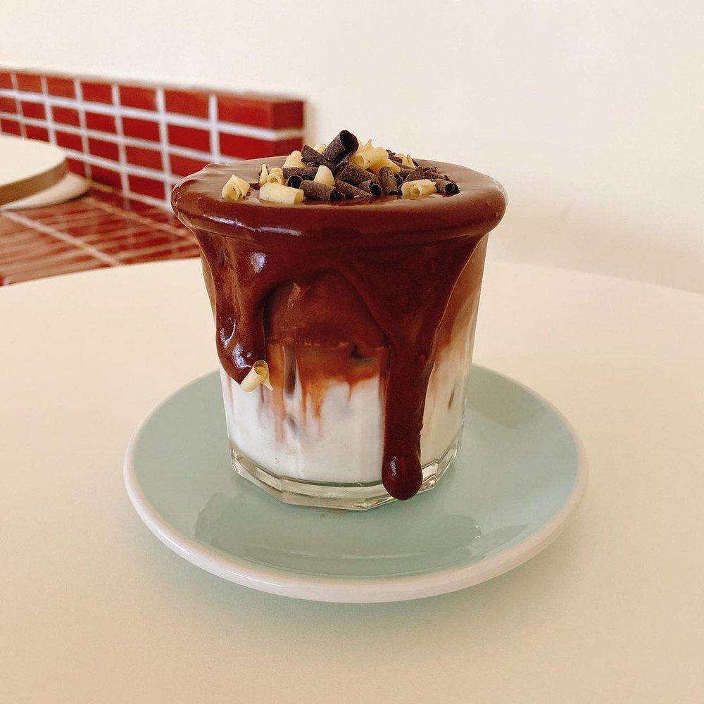Belgian Chocolate Latte in a glass