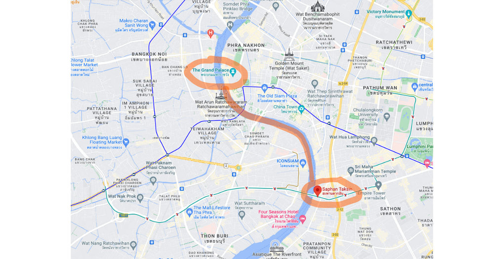 Saphan Taksin to Grand Palace in Bangkok