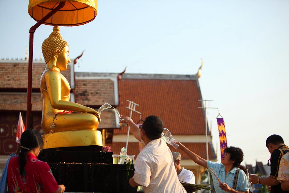 Buddha parade in Thailand traditional way to celebrate Songkran