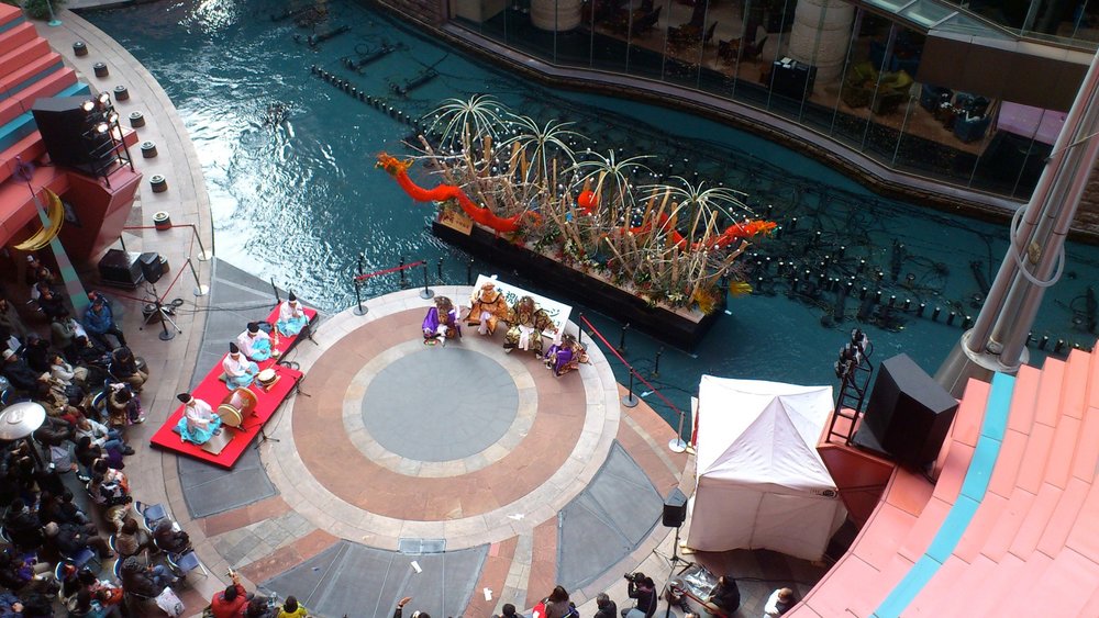 overhead shot of canal in a mall