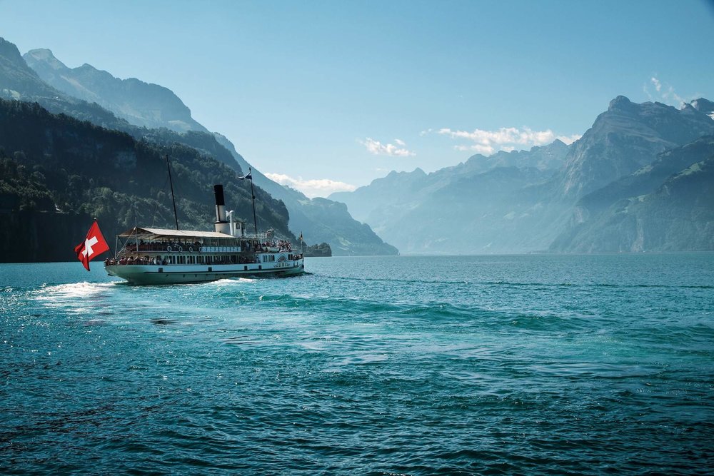 boat with swiss flag