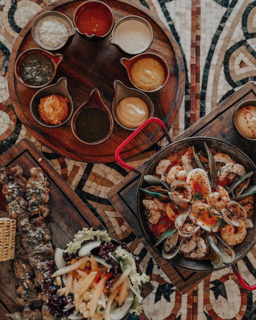 Seafood dishes in the table