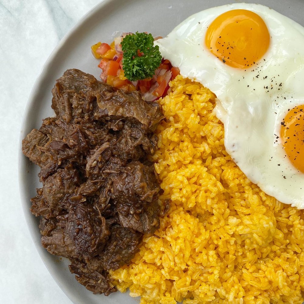 Beef and sunny side up egg with rice