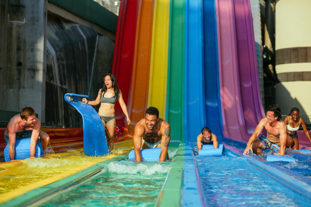 Tourist enjoying the water slides