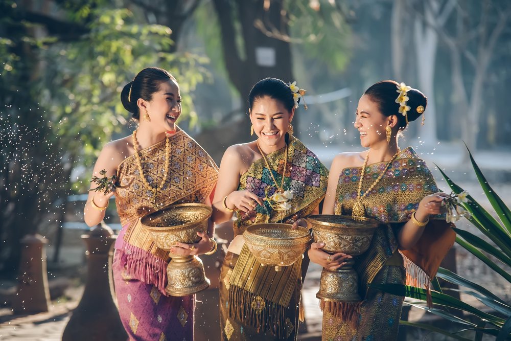 Girls with colorful and elegant thai clothes