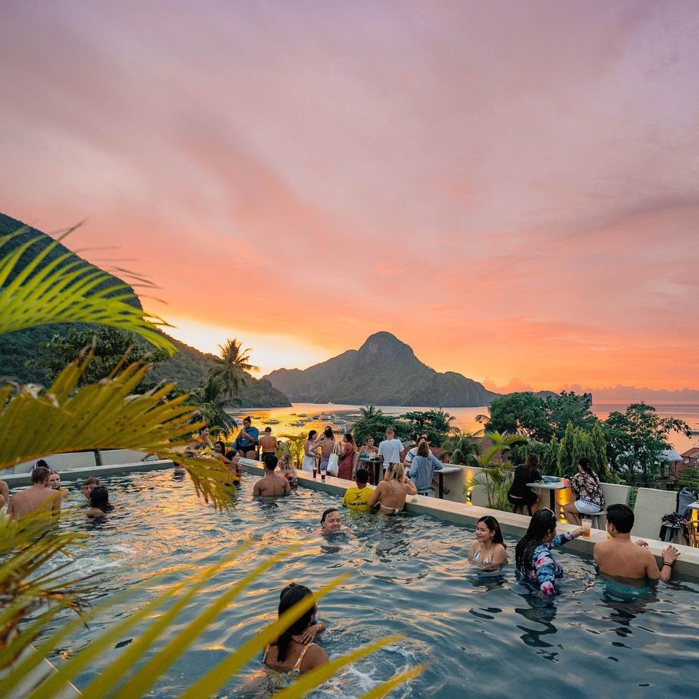 Tourist swimming in the pool