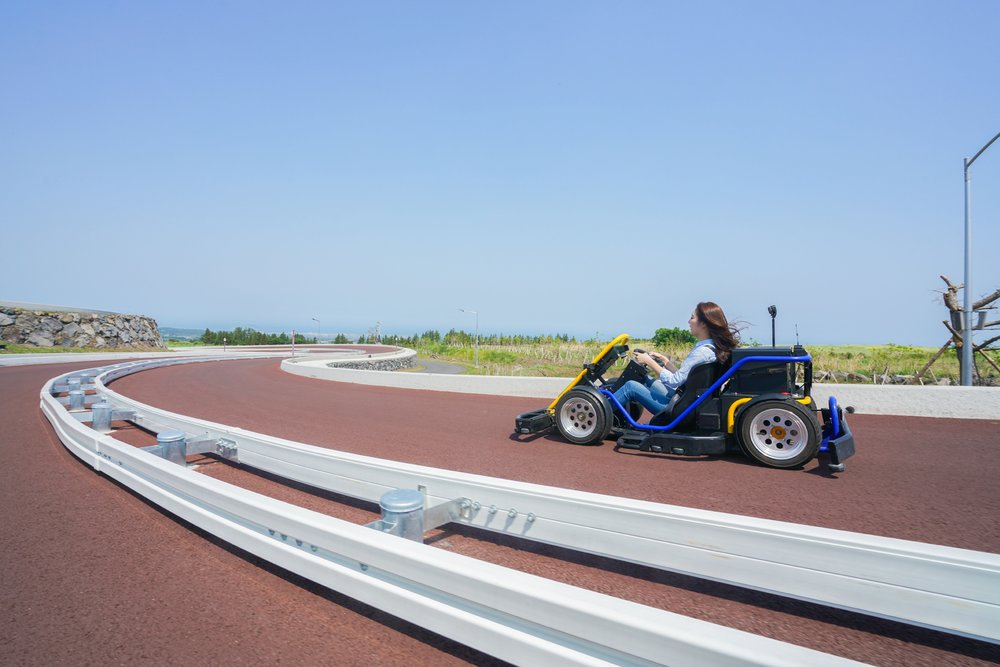 woman driving a go-kart car