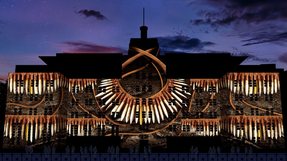 Pay tribute to underrepresented communities at the MCA. Image credit: 'Barerarerungar' artist impression by Maree Clarke and The Electric Canvas