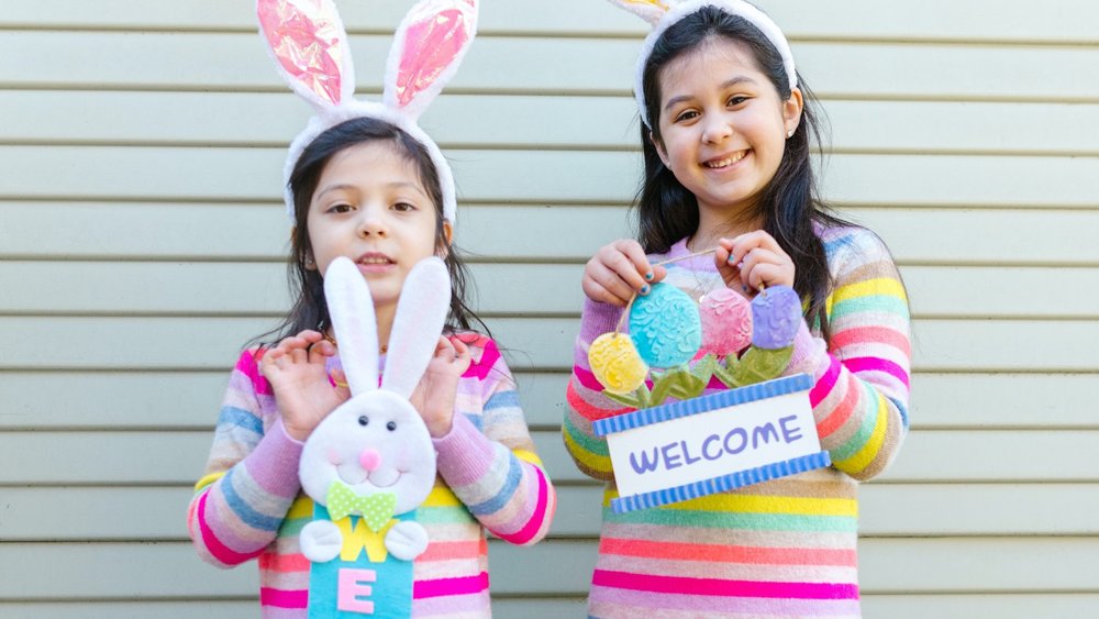 two kids celebrating easter