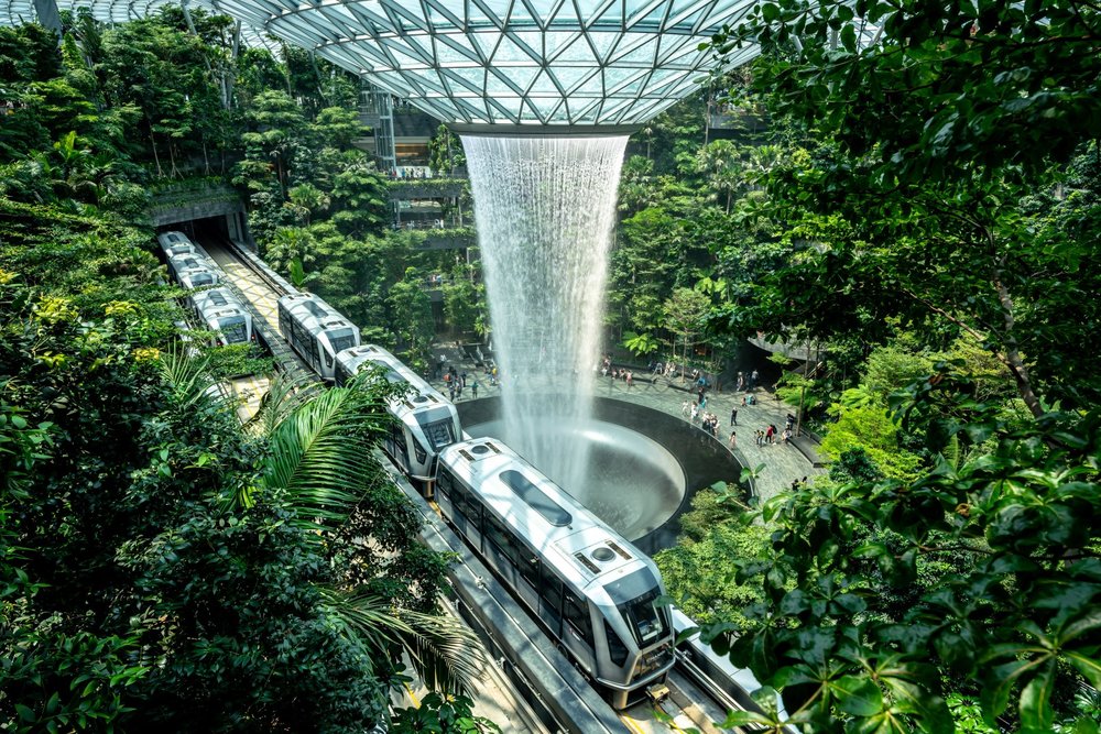 Rain Vortex Jewel Changi Airport Singapore with Sky Train