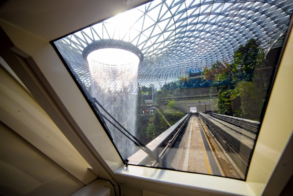 Rain Vortex Jewel Changi Airport Singapore from Sky Train