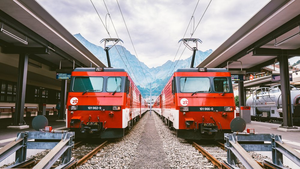 Red train in Switzerland