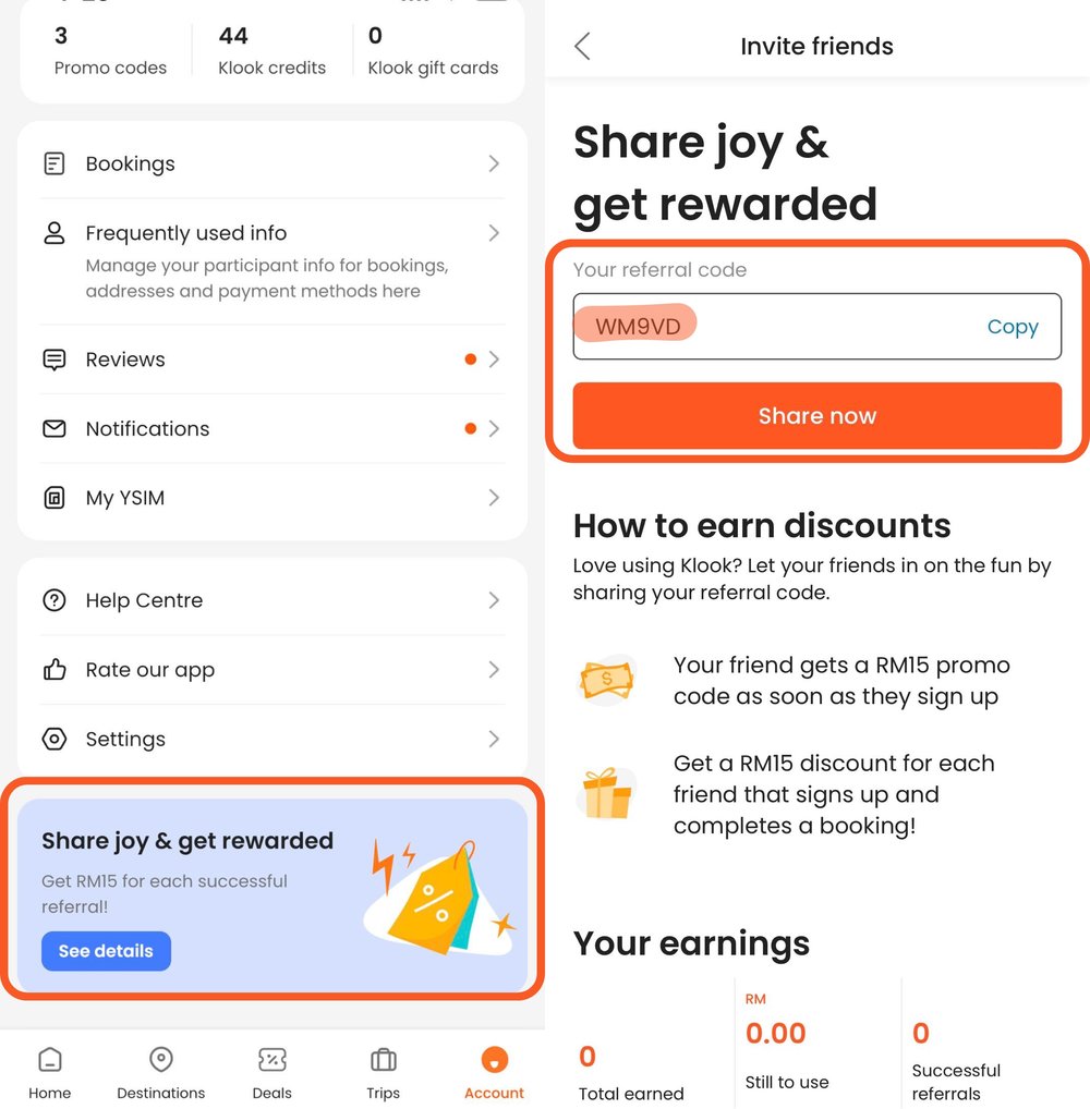 klook referral program 