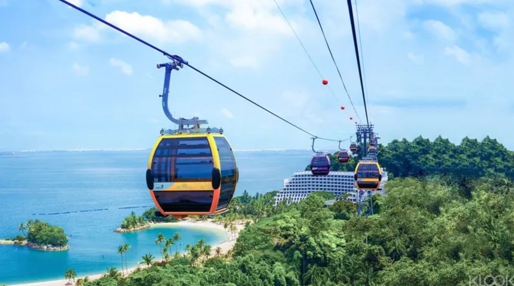 Cable cars above a beach