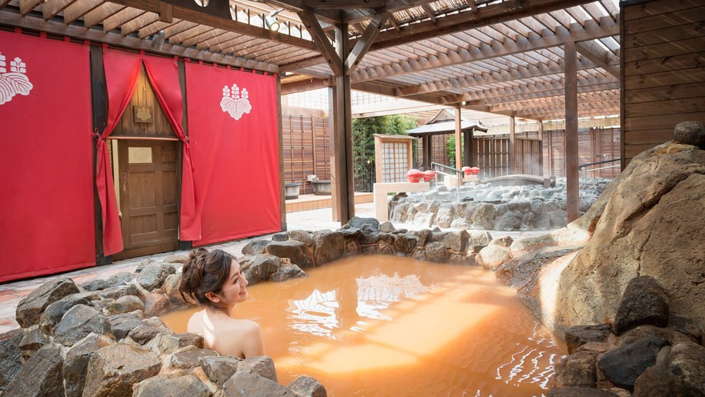 lady enjoying a hot spring