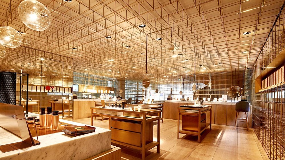 a luxury spa with wooden elements and warm lights