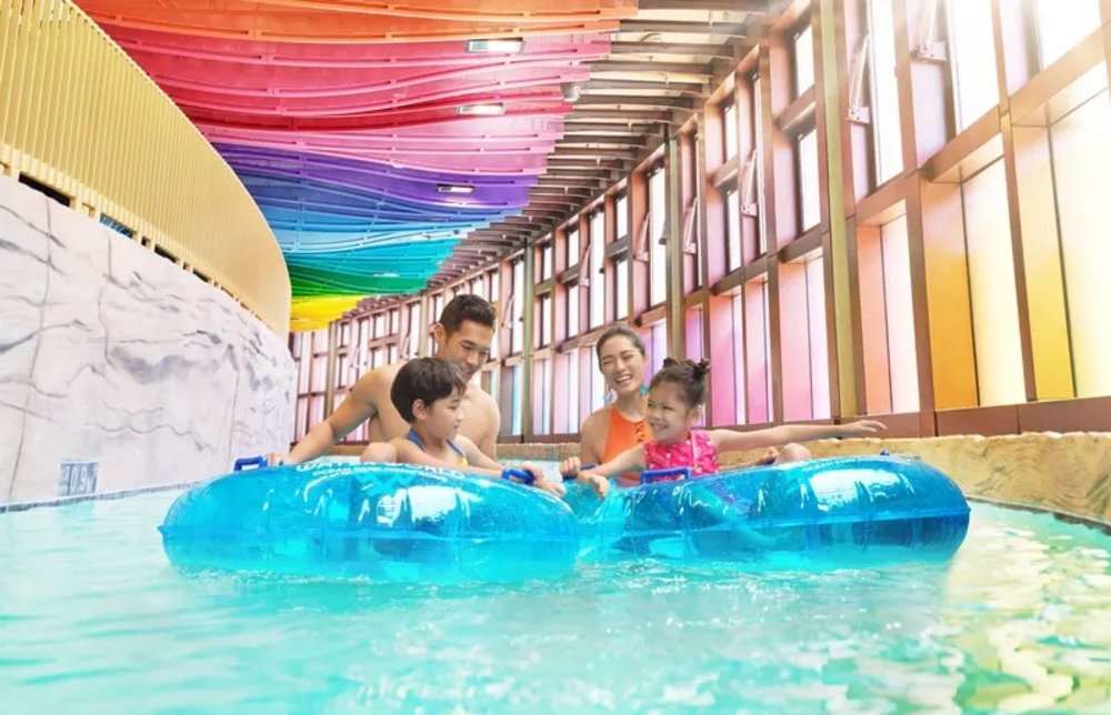 Family having fun in their floaties