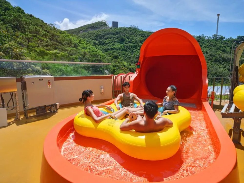 Group of friend riding a big floaties