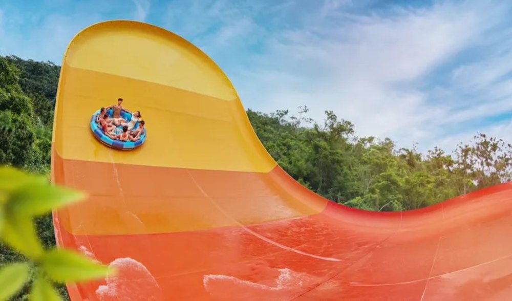 Group of friends in a slide