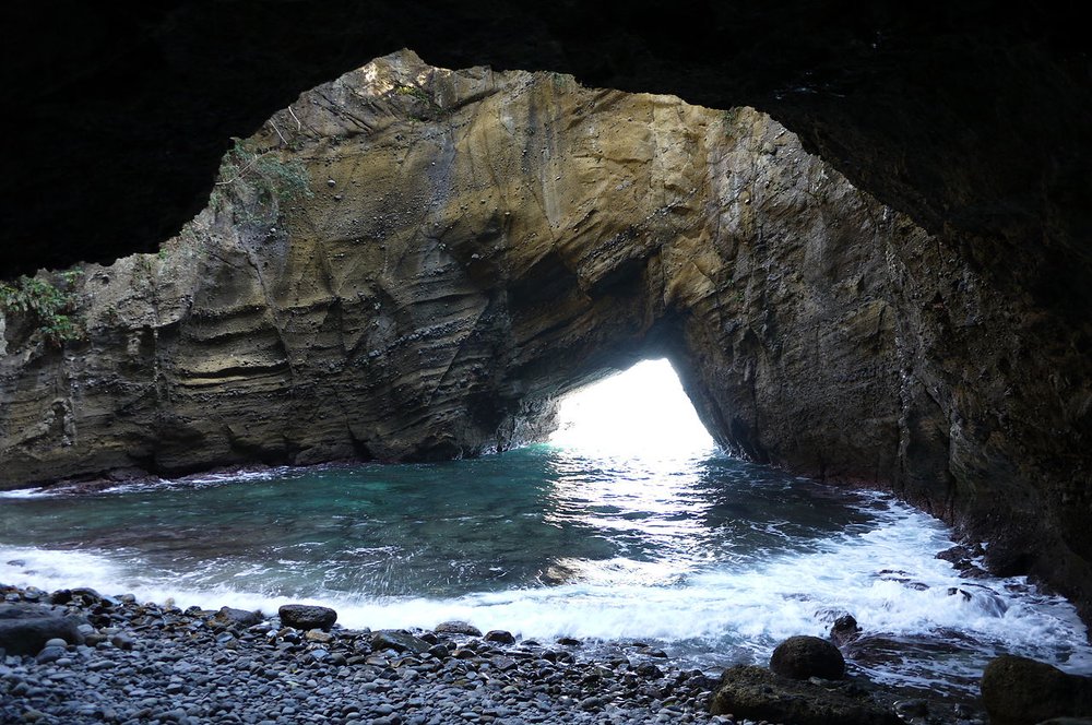 a sea cave during the day